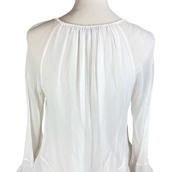 Diane Von Furstenberg Sheer Silk Long Sleeve Tie Up Keyhole Neck Blouse - Picture 13 of 14